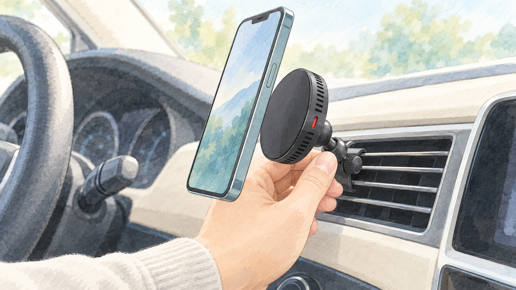 AUKEY HD-MC13Aをエアコン吹き出し口へ取り付ける使用イメージ