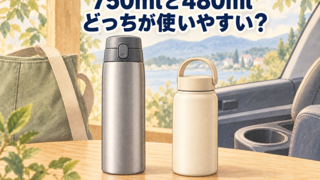 サーモス750mlと480ml、どちらが使いやすいかを比較したアイキャッチ
