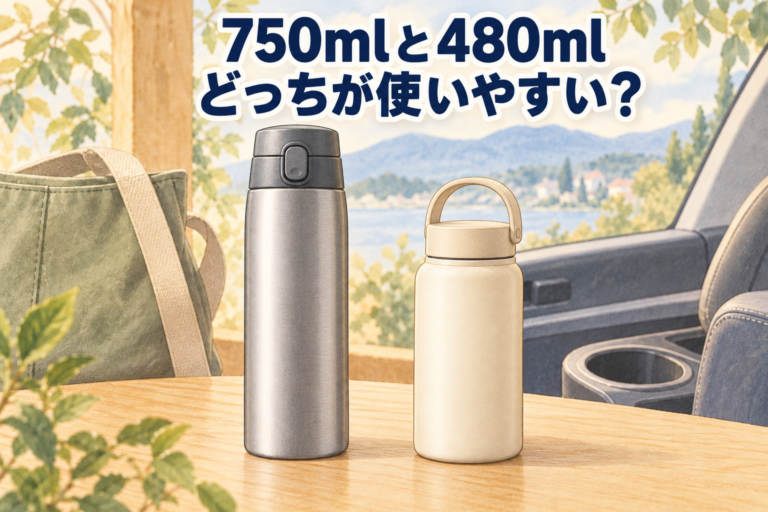サーモス750mlと480ml、どちらが使いやすいかを比較したアイキャッチ
