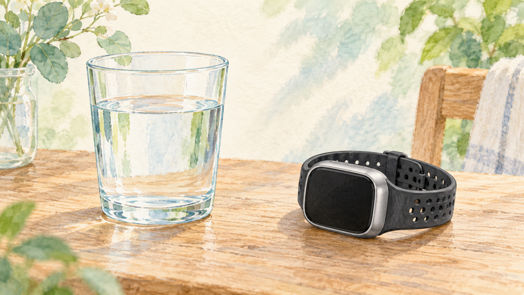 GoBe3と水のコップを描いた使用イメージ