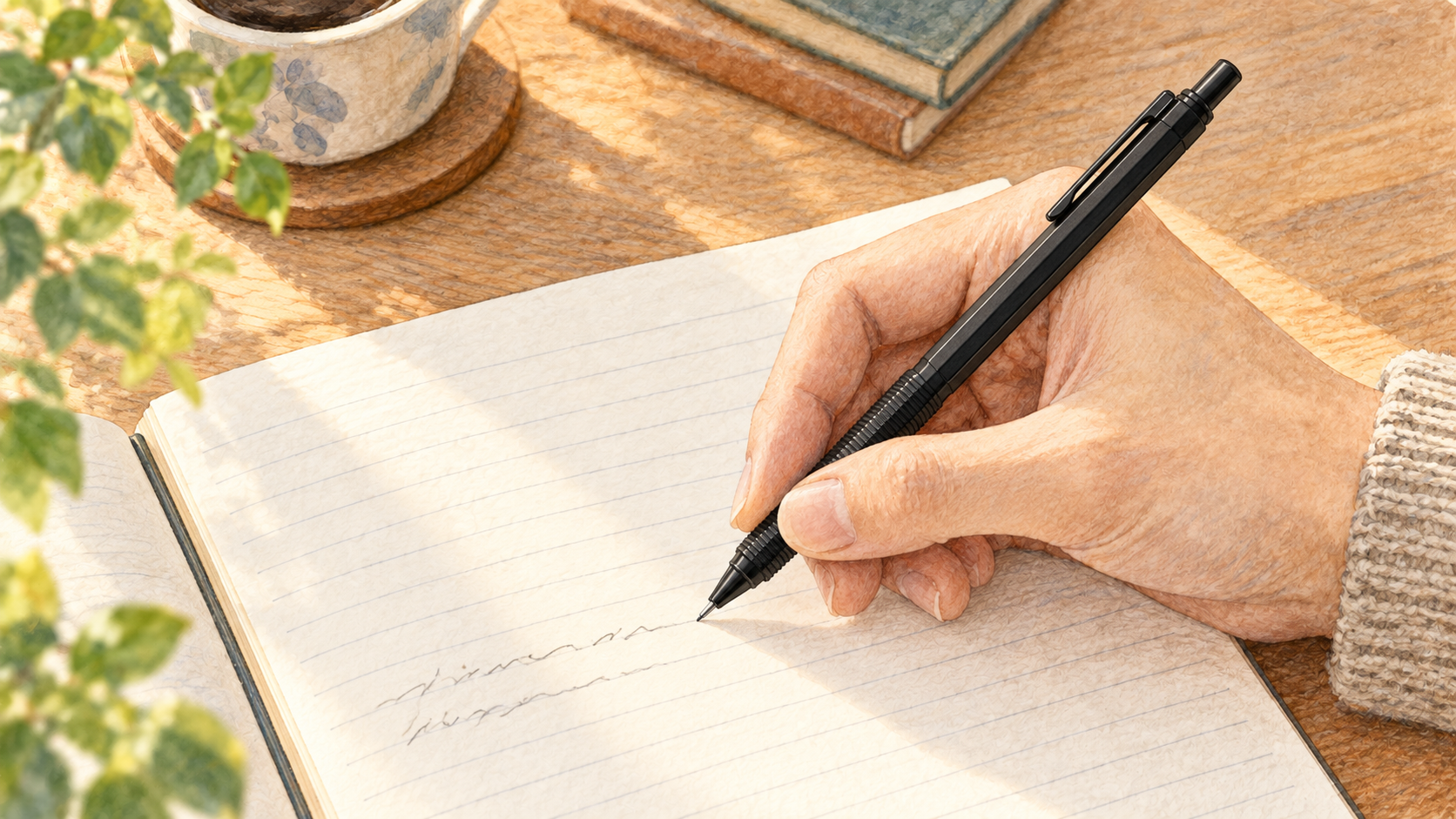 12角形軸のオレンズネロ0.5でノートに書く様子