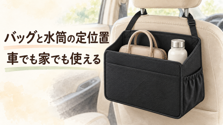 車でも家でもバッグと水筒をまとめる収納イメージ