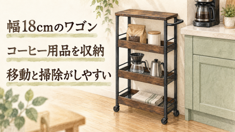 コーヒー用品をまとめる幅18cmワゴンのイメージ