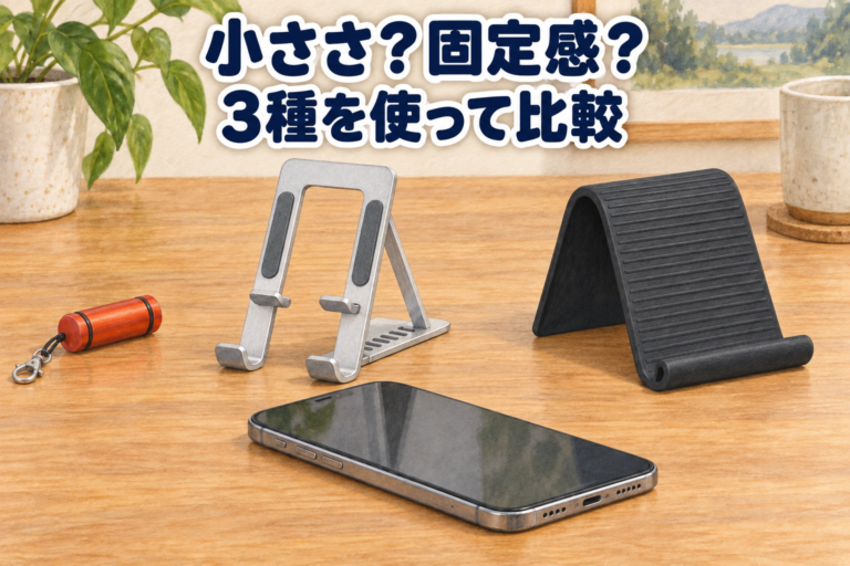 小ささと固定感を比べた持ち運び用スマホスタンド3種