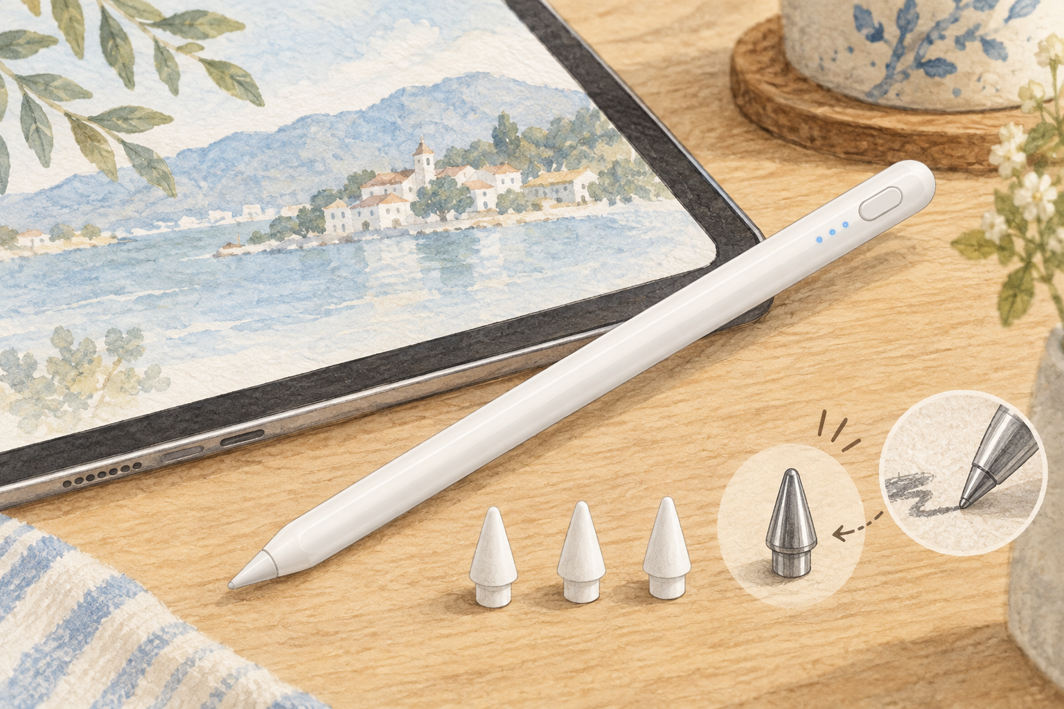 樹脂製と金属製の交換用ペン先を並べたイラスト