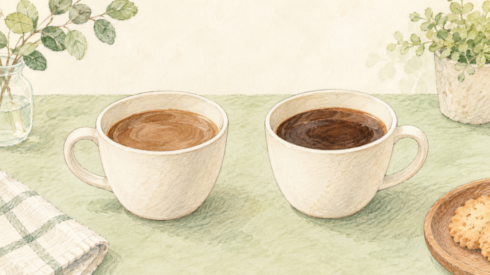 濃さの異なる2杯のインスタントコーヒーのイラスト