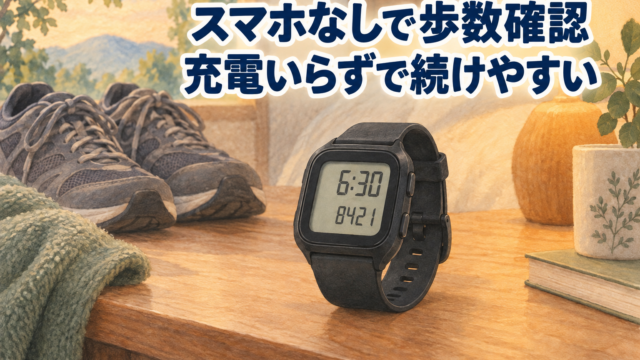 スマホなしで歩数確認、充電いらずで続けやすい歩数計付き腕時計