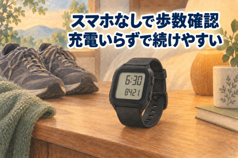 スマホなしで歩数確認、充電いらずで続けやすい歩数計付き腕時計