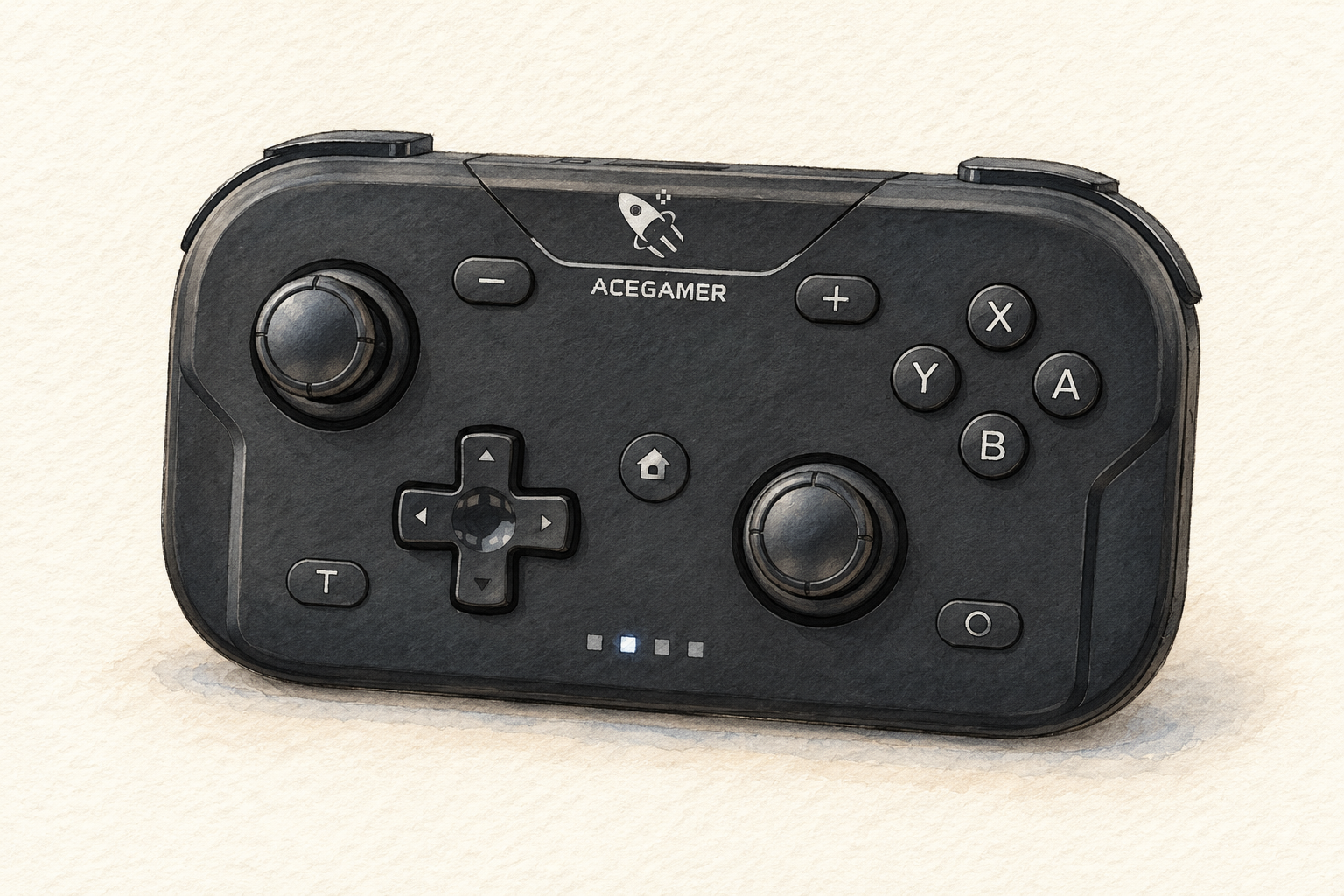黒のAceGamer T50。左上と右下のスティック、左下十字キーと右上ABXYボタン