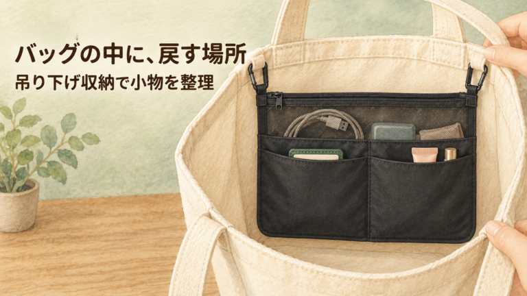 トート内へ吊り下げて小物を整理