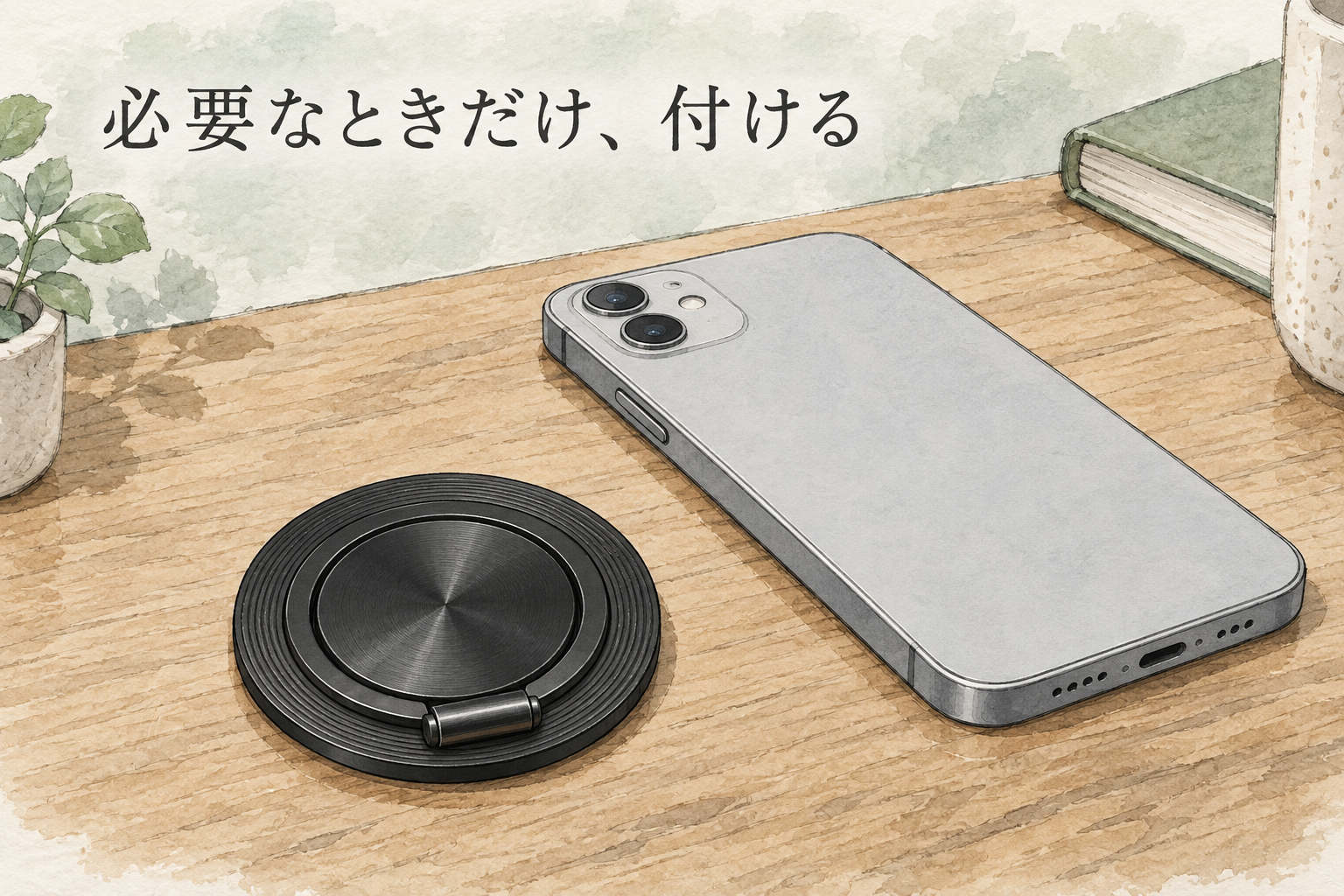 端末と分けて置いた折り畳みリング
