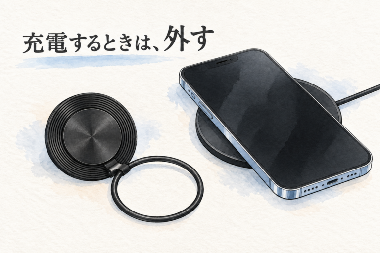 リングを外してワイヤレス充電する使い分け。充電するときは、外す