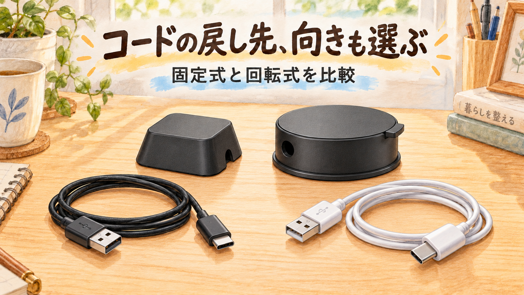 二つのホルダーとコードを選び分ける準備