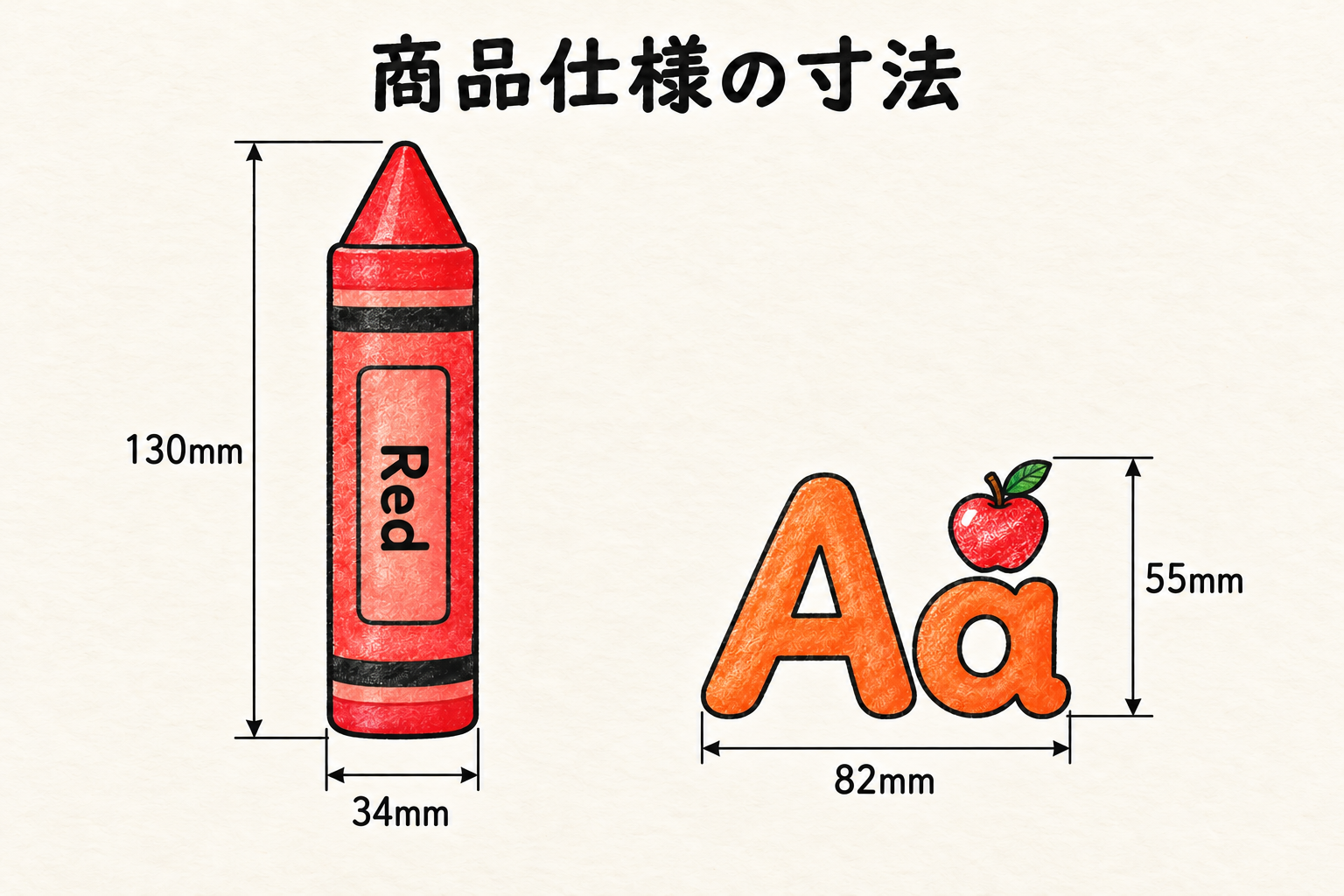 クレヨン柄とAaの公称サイズ
