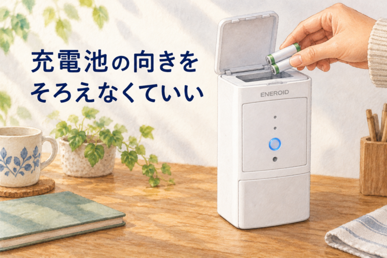 充電池の向きを、そろえなくていい。ENEROID EN20Bへ横向きに投入する