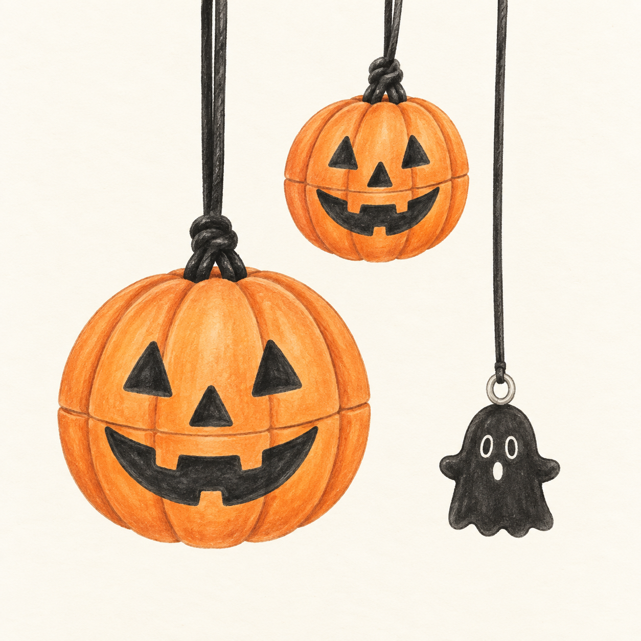 大小のカボチャと小さな黒いおばけの部分イラスト