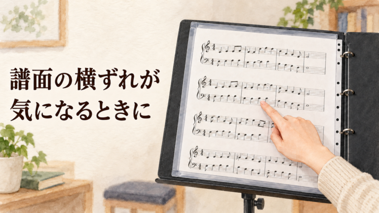 譜面の横ずれが気になるときに、3辺で紙を保持する黒い楽譜ファイル