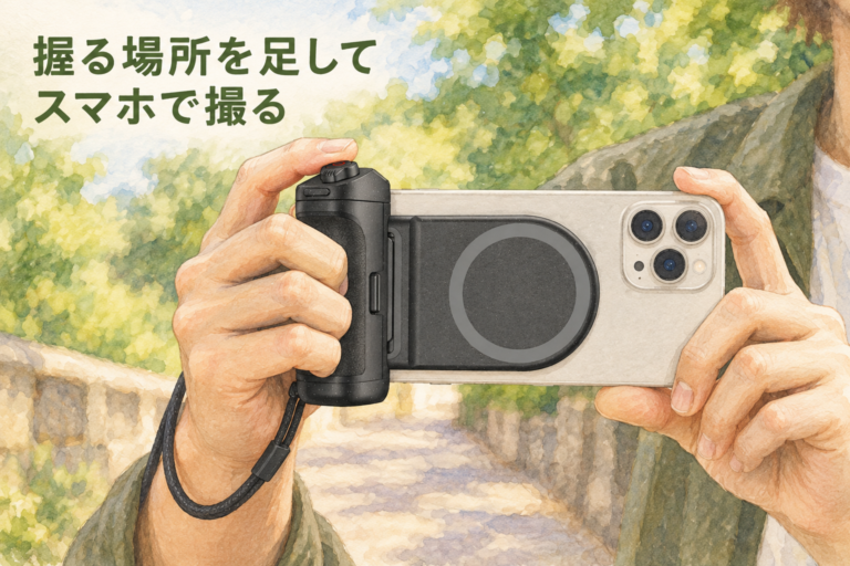 握る場所を足して、スマホで撮る。初代MagCamの黒いグリップを使うイラスト