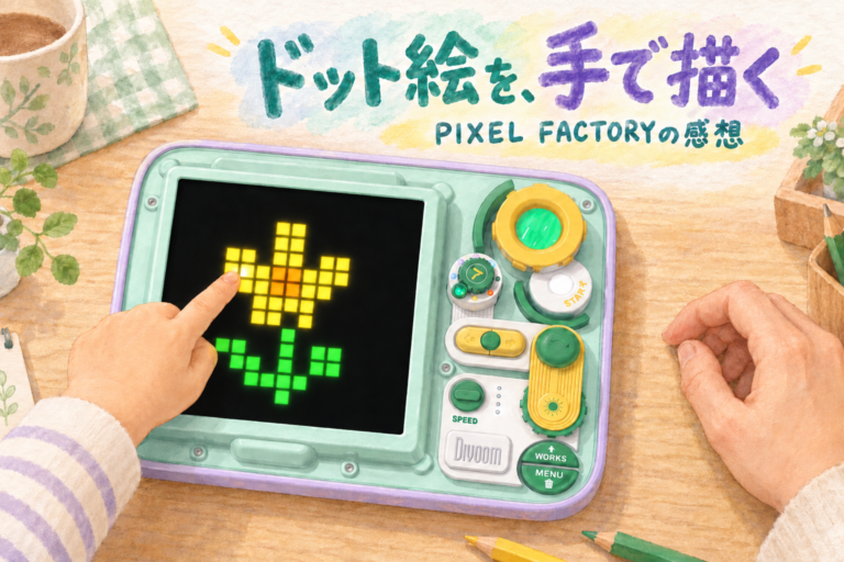 ドット絵を、手で描く。PIXEL FACTORYの感想。グリーンのボードに指で描く場面