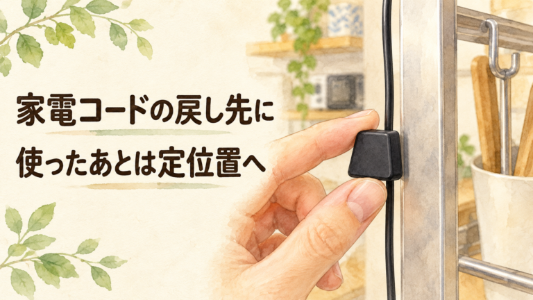 家電コードのホルダーを金属ラックへ戻す